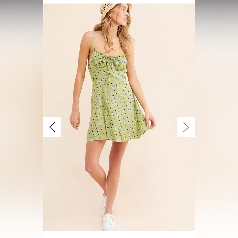 Urban Outfitters Dress Kamaryn Tie Front Mini Green Floral S Babydoll Slipdress